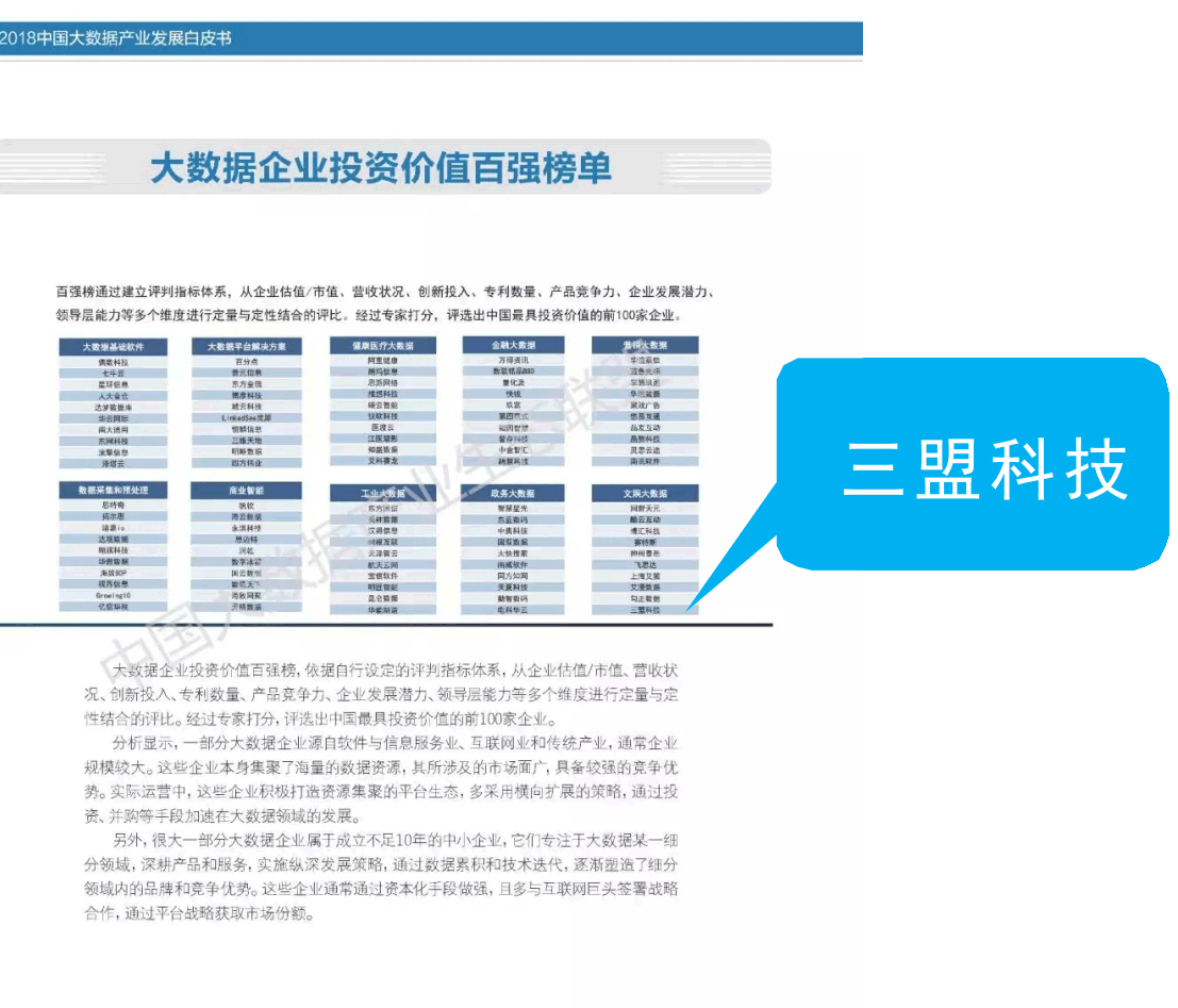 大數(shù)據(jù)企業(yè)投資價值百強